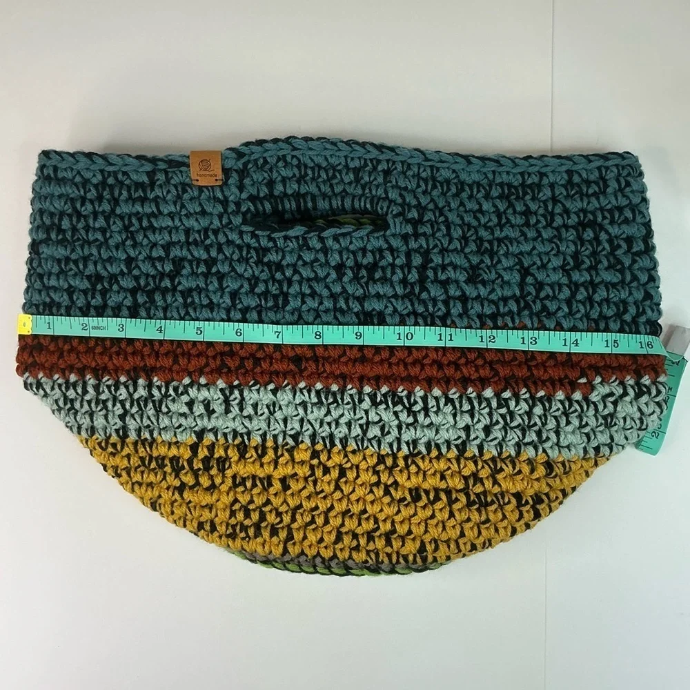 Handcrafted Multicolor Crochet Scrap Woven Tote Bag Basket Storage Handmade Knit